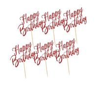 TINEASUR 6 Pièces Décorations de Gâteau Anniversaire avec Piques Paillettes Rouges Accessoires pour Gâteaux Anniversaire et Cupcakes pour Garçon Fille et Adultes