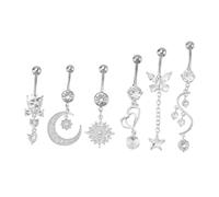 TINEASUR Anneaux De Nombril En Acier Inoxydable Zircone, Lot De 6, Bijoux Piercing Ventre Pour Femme, Style Classique, Solide, Usage Quotidien