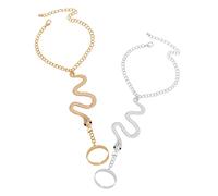 TINEASUR Bracelet Bague Chaîne de Main Serpent Vintage en Alliage, 2 Pièces Élégantes et Uniques pour Soirée ou Fête, Accessoires pour Jeunes Femmes