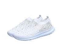 TINEASUR Chaussures De Sport Décontractées pour Femmes en Maille Respirante avec Décoration Brillante, Semelle Antidérapante Et Amortissante, Taille 38, Blanches, Mode Sportive Légère