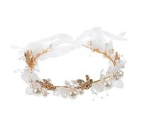 TINEASUR Couronne De Fleurs Pour Fille Diadème Perles Pour Anniversaire Et Mariage Accessoire Élégant Pour Fête Et Photos Bandeau Fleurs Blanches Avec Ruban Inclus