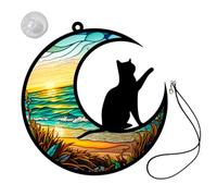 TINEASUR Décoration Murale Chat Et Lune Acrylique Panneau Art Mural Décoratif à Suspendre Œuvre Art Créative Pour Salon