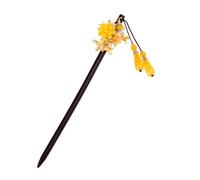 TINEASUR Épingle à Cheveux Vintage Traditionnelle Pompon Jaune Baguette à Cheveux des Coutumes Anciennes en Matériau Solide Accessoire Coiffure pour Festivals et Cérémonies Chinoises