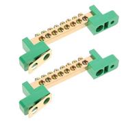 TINEASUR Kit 2 Barres Omnibus de Mise la Terre en Cuivre 6 Bornes 6x9 Mm Vert pour Boîtes de Distribution Électrique, Bornier de Terre Sécurisé pour Câblage Industriel et Installations