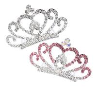 TINEASUR Lot de 2 Petites Tiaras en Strass Argenté et Rose, Peignes à Cheveux pour Filles, Accessoire Coiffure pour Fêtes, Anniversaires et Spectacles, Décoration Cheveux