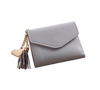 TINEASUR Mini À Main pour Femme avec Triple Pli Et Pendentif Pompon en Cuir PU Grainé Gris Clair