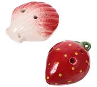 TINEASUR Ocarina Instrument Adorable 6 Trous en Céramique Rouge Lot de 2 Pièces Forme Fraise et Coquillage pour Débutants, Décoration Intérieure et Extérieure