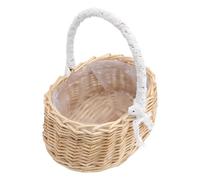 TINEASUR Panier de Fleurs en Rotin Tissé Main Khaki Anse, Panier Décoratif Multifonction pour Mariage, Bureau ou Chambre, Design Naturel et Élégant