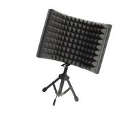 TINEASUR Pare-vent Microphone Noir en Mousse Triple Panneau, Angle Réglable et Trépied pour Insonorisation en Studio D'enregistrement Professionnel