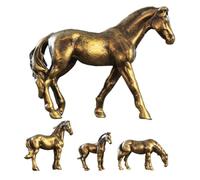 TINEASUR Sculpture de Cheval en Alliage de Cuivre Or 4 Pièces Décoration de Bureau Miniature Style Vintage pour Bonsaï et Micro-paysages 2026 Nouvel an