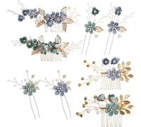 TINEASUR Set de Pinces à Cheveux Style Délicat avec Perles Lot de 2 Fleur en Alliage de Zinc Glisse Facilement un Chignon, Accessoires pour Célébrations et Mariages