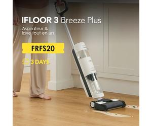 Tineco iFloor 3 Breeze Plus Aspirateur Laveur Sec Humide, Nettoyeur de Sol sans Fil et Serpillière Légère pour Nettoyer Les Sols Durs en Un Passage