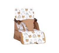 TINÉO - Réhausseur Nomade - Adaptable A Toutes Les Chaises - Ultra Compact - Transportable - Harnais De Sécurité - Rangement Compartimenté Et Fermé Dans L'Assise (Camel Ourson)