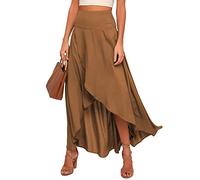 tinetill Jupes Jupe D'été pour Femme Uni Longue Jupe Plissée élégante Taille Haute Jupe Plage été Léger Wrap Maxi Jupes avec Fente Basique Boho Jupe Femme Tenue Décontractée