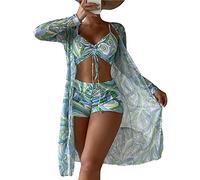 tinetill Maillots De Bain Bikini Femme Maillot De Bain 3 Pièces Push Up Maillot De Bain Imprimé Tankini Ensemble Wrap Maillots De Bain Neckholder Maillots De Bain Beachwear Maillot De Bain Vert D