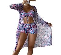 tinetill Maillots De Bain Bikini Femme Maillot De Bain 3 Pièces Push Up Maillot De Bain Imprimé Tankini Ensemble Wrap Maillots De Bain Neckholder Maillots De Bain Beachwear Maillot De Bain Violette A