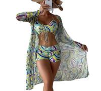 tinetill Maillots De Bain Bikini pour Femme Maillot De Bain 3 Pièces Push Up Maillot De Bain Imprimé Tankini Ensemble Wrap Maillots De Bain Neckholder Maillots De Bain Beachwear Maillot De Bain