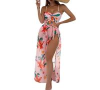 tinetill Maillots De Bain Bikini pour Femme Maillot De Bain 3 Pièces Push Up Maillot De Bain Imprimé Tankini Ensemble Wrap Maillots De Bain Neckholder Maillots De Bain Beachwear Maillot De Bain