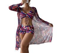 tinetill Maillots De Bain Bikini pour Femme Maillot De Bain 3 Pièces Push Up Maillot De Bain Imprimé Tankini Ensemble Wrap Maillots De Bain Neckholder Maillots De Bain Beachwear Maillot De Bain