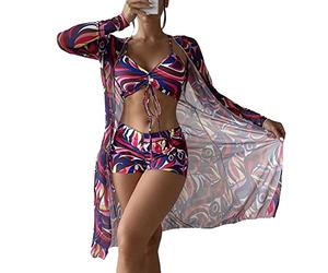 tinetill Maillots De Bain Bikini pour Femme Maillot De Bain 3 Pièces Push Up Maillot De Bain Imprimé Tankini Ensemble Wrap Maillots De Bain Neckholder Maillots De Bain Beachwear Maillot De Bain