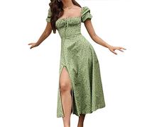 tinetill Robe D'été Femmes Robes Dos Nu Floral Bustier Robe D'été Taille Haute Longue Robe De Plage Manches Bouffantes Robe Boho Cordon Maxi Robe avec Fente