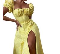 tinetill Robe D'été Femmes Robes Dos Nu Floral Bustier Robe D'été Taille Haute Longue Robe De Plage Manches Bouffantes Robe Boho Cordon Maxi Robe avec Fente