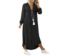 tinetill Robe en Jean Robe d'été pour Femme Col en V Manches Longues Jeans Robes Plaine Robe trapèze Boho Casual Loose Denim Dress Tunique Chemise Blouse Robe