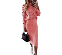 tinetill Robe Pull Femme Costume Deux Pièces Robe Tricotée Haut à Col Rond et Jupe Midi Tricotée Ensemble 2 Pièces élégant Robe d'hiver Moulante Jupe Longue Costume de Loisirs