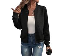 tinetill Veste Bomber Pour Femme Veste Tricotée Veste Demi Saison Veste Aviateur Veste Pilote Veste Sweat Blouson Zippé Veste De Loisirs Vêtements D'extérieur Veste D'université