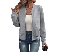 tinetill Veste Bomber Pour Femme Veste Tricotée Veste Demi Saison Veste Aviateur Veste Pilote Veste Sweat Blouson Zippé Veste De Loisirs Vêtements D'extérieur Veste D'université