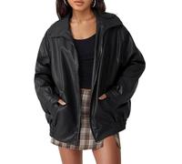 tinetill Veste cuir femme oversize longue veste simili cuir veste motard manteau cuir PU bomber veste outwear streetwear