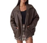 tinetill Veste cuir femme oversize longue veste simili cuir veste motard manteau cuir PU bomber veste outwear streetwear