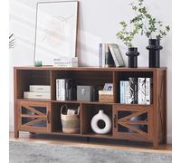 TinFrey Bibliothèque, Meuble de Rangement avec 8 Compartiments et 2 Portes, Étagère Cubique Horizontale de 160 cm, Style Mid-Century Modern, Meuble pour Chambre, Salon ou Bureau