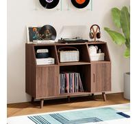 TinFrey Meuble Platine Vinyle avec Rangement Bois, Meuble de Rangement Vinyle et Tourne Disque, Grande Table Tourne-Disque, Jusqu’à 350 Rétro pour Salon, Chambre ou Bureau