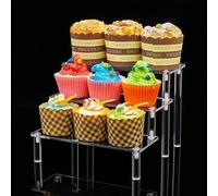 Tingacraft Présentoir Étagère Escalier Acrylique - Transparent Support pour Figurine Parfum Organisateur Rangement - Vitrine Buffet Socle Presentation Plateau Gateau 3 Niveaux, Assemblage Nécessaire