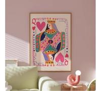 TINGGATG Impression D'Art Mural Reine De Cœur Carte À Jouer Colorée Décoration Numérique Illustration De La Reine De La Dopamine Pour Salon Chambre Bureau Décoration De Bureau 50X70Cm
