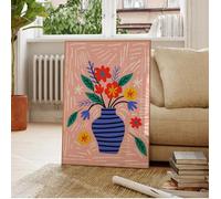 TINGGATG Impression Sur Toile Moderne Représentant Un Vase Avec Des Fleurs Sur Fond Rose Décoration Murale Pour Salon Chambre Bureau Bar 50X70Cm