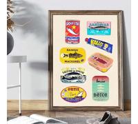 TINGGATG Tableaux Posters Et Arts Décoratifs Coloré Sardine Homard Poisson Océan Animaux Autocollants Muraux Autocollant Salon Bar Café Affiches Peinture Décorative Mur Art 40X60Cm