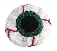TingHaoO Casquette fantaisie au crochet pour femme adulte réaliste avec boule oculaire - Chapeau de tête de mort unisexe - Accessoire de scène tricoté pour fête d'Halloween