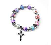 TingHaoO Chapelet en cristal - Cadeau catholique - Pendentif crucifix - Perles de cristal - Multicolore - Chapelet sacré pour adolescente et fille