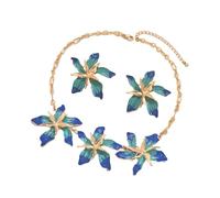 TingHaoO Ensemble de collier et boucles d'oreilles à motif floral géométrique moderne - Chaîne de clavicule réglable - Bijoux légers pour femme - Collier et boucles d'oreilles géométriques modernes