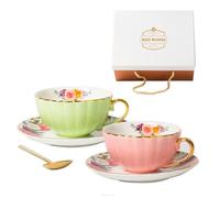 TingHaoO Ensemble de tasses à café en porcelaine anglaise européenne délicate, tasses à café légères et luxueuses en céramique, ensemble de tasse et soucoupe pour usage domestique