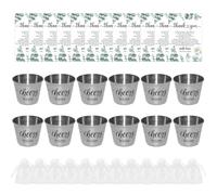 TingHaoO Lot de 12 gobelets souvenir de mariage avec sacs en organza et carte de remerciement en acier inoxydable