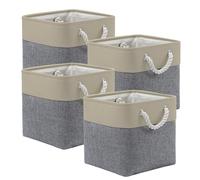 TingHaoO Lot de 4 cubes de rangement pliables en tissu avec poignée en corde pour vêtements et literie Cubes de rangement polyvalents