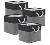 TingHaoO Lot de 4 cubes de rangement pliables en tissu avec poignée en corde pour vêtements et literie Cubes de rangement polyvalents