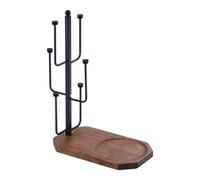 TingHaoO Porte-gobelet en bois robuste avec 6 crochets et plateau en bois pour accessoires de cuisine, organisateur d'accessoires de café