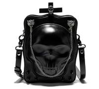 TingHaoO Sac à bandoulière d'inspiration vintage avec imprimé tête de mort en cuir PU Sac à main Sac à main Halloween Cartable pour toutes les occasions Léger Portable Rétro Accessoire
