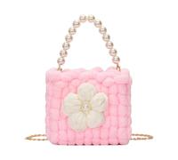 TingHaoO Sac à bandoulière en tricot doux comme un nuage crème avec fleur bouffante - Sac à bandoulière léger et convivial - Sac à main de soirée, C, One Size