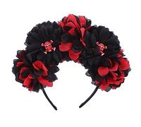 TingHaoO Serre-tête de mort pour enfants - Pour Halloween - Pour fêtes sur le thème des fleurs - Serre-tête de squelette foncé avec guirlande de roses colorées - Costume d'Halloween