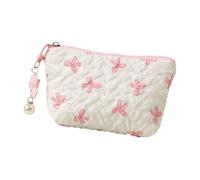 TingHaoO Trousse de maquillage élégante en polyester avec nœud papillon pour femme - Portable - Rangement de cosmétiques - Trousse de toilette organisée pour un usage quotidien, Poudre blanche.